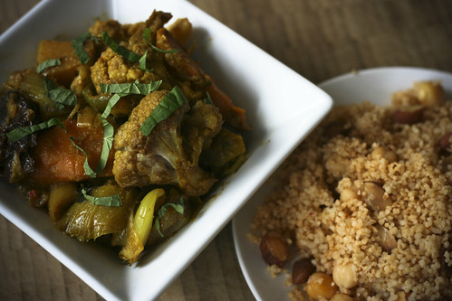 Vegetable Tagine with Almond and Chickpea Couscous