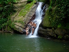 Bathing in a waterfall on Tobago