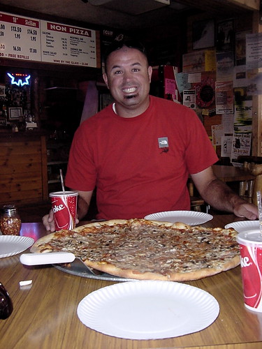 Our giant pizza and the man who ate it