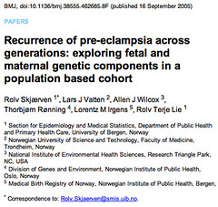 on the recurrence of pre-eclampsia across generations