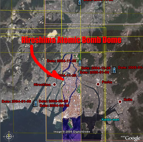 Google Earth New High-Resolution Area - Hiroshima - Unnaturally Avoiding Atomic Bomb Dome