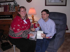 Me and Andrew with an engagement gift from Grandma