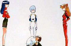 Painting of Shinji the coward trembles while classmates look at him