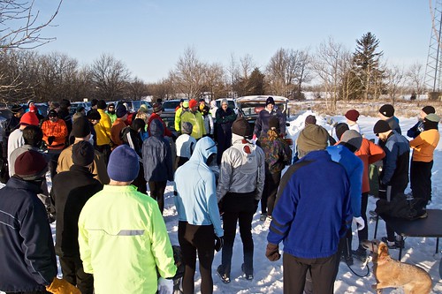 Runners listen to Jeff's instructions
