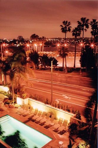 Los Angeles - Marina Del Ray - View From Marine Beach Marriott Room At Night  with Swimming Pool (150dpi)