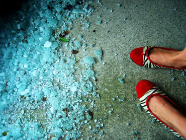 broken glass and shoes