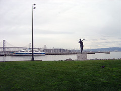 Statue and Bay Bridge