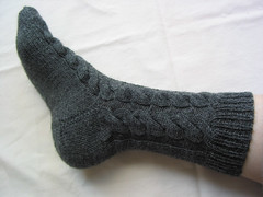 Grey Cabled Socks - sock 1