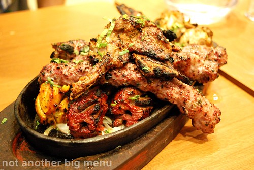 Mirch Masala - Mixed grill (3 grilled chops, 3 seekh kebabs, 3 pieces of chicken tikka, 3 pieces of lamb tikka, 4 pieces of tandoori chicken wings £14 (2)