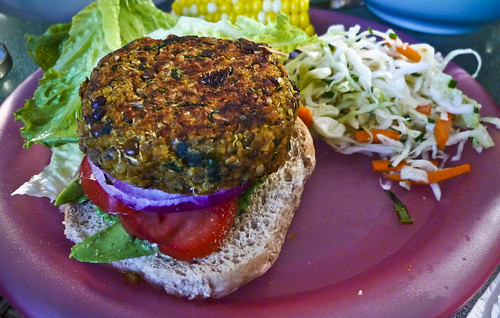 Dinner: Sweet Potato Burger and Cabbage Slaw