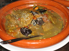 Lamb tagine (cubes of lamb served with sweet prunes and dried apricots) - £13.50