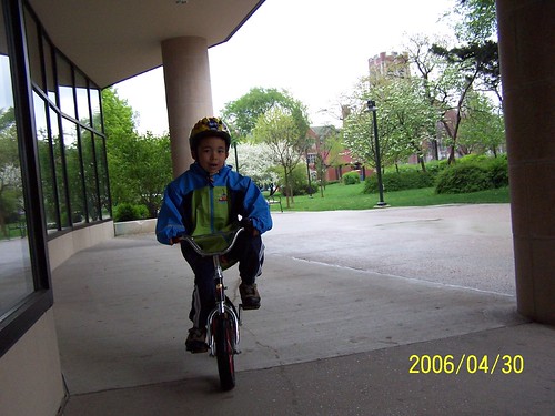 Biking in front of the library