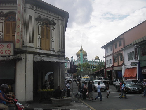 Kuching street with mosque
