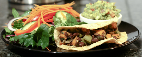 Black Bean and Sweet Potato Taco with Guac and Salad