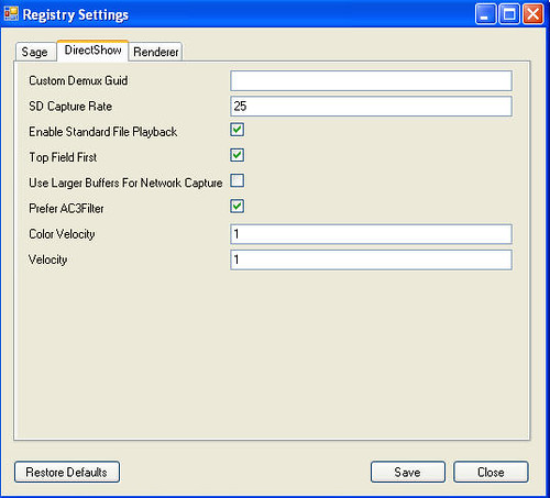 SageTV Registry Settings 2