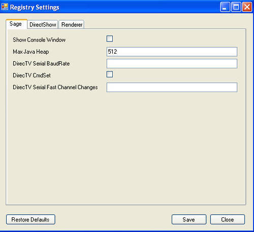 SageTV Registry Settings 1