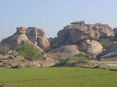 Boulders and rice fields
