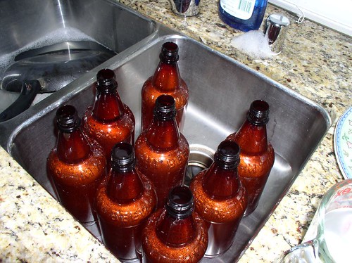 Sanitizing the beer bottles
