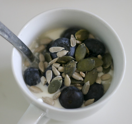 Yogurt with Blueberries, Honey and Seeds