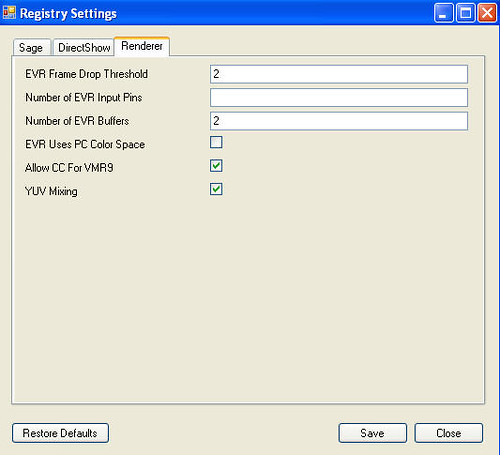 SageTV Registry Settings 3