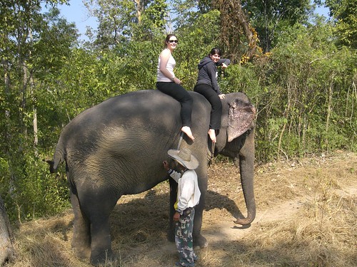 Dee and I Riding the Elephant Bareback in Pai