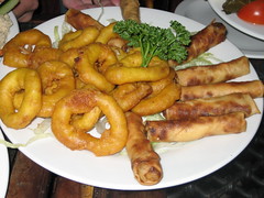 Onion rings and spring rolls