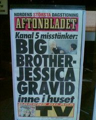 Aftonbladets löpsedel - Big Brother-Jessica gravid ine i tv-huset