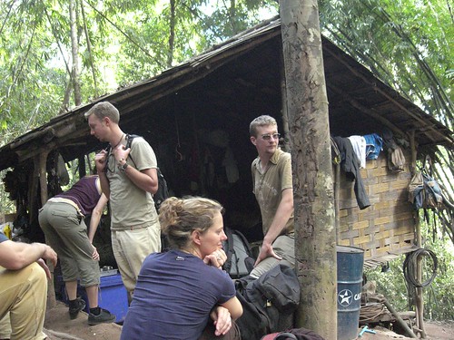 Everyone worn out at the top of the Trek. The shack in the background is the Kitchen.