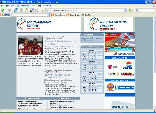 Screenshot of www.iccchampionstrophy.com on April 5, 2006