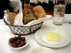 bread, butter, and olives