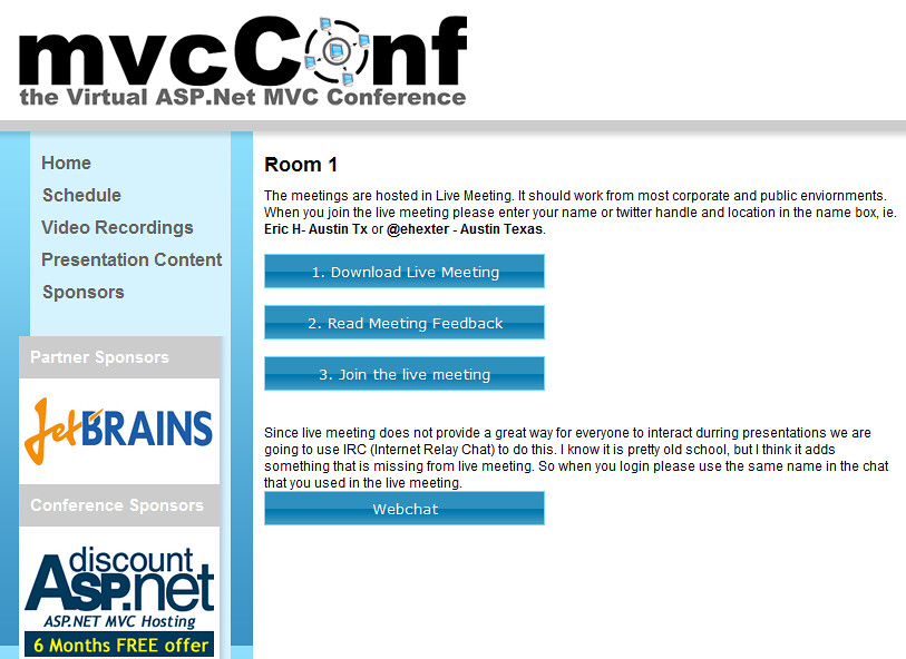 mvcConf - Room Landing Page