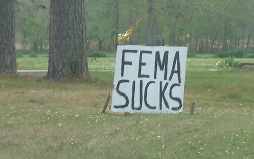 Roadside expression: FEMA SUCKS