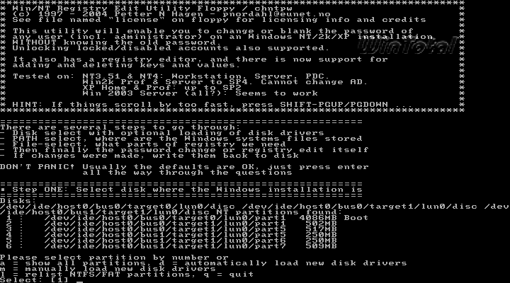 linux live windows password reset