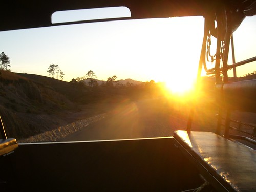 View of the sunset from the back of the pickup