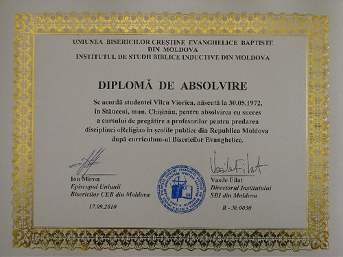 Диплом учителя Религии в Молдове - евангельская программа