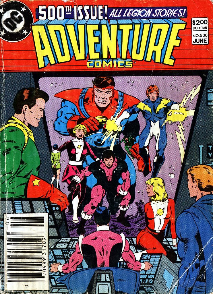 Adventure Comics 500 front cover by Keith Giffen, 1983, Old Legion of SuperHeroes
