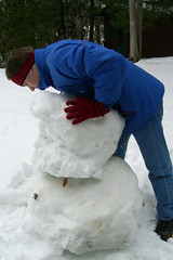 Andrew struggling with the snowman