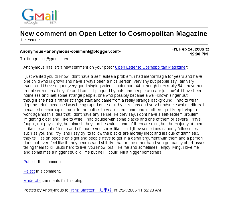 Gmail - New comment on Open Letter to Cosmopolitan Magazine