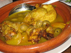 Tagine du poulet (baby chicken cooked in traditional Moroccan sauce served with slices of marinated lemon and olives) - £11.50