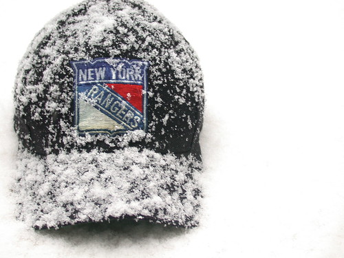Snow covered Rangers cap