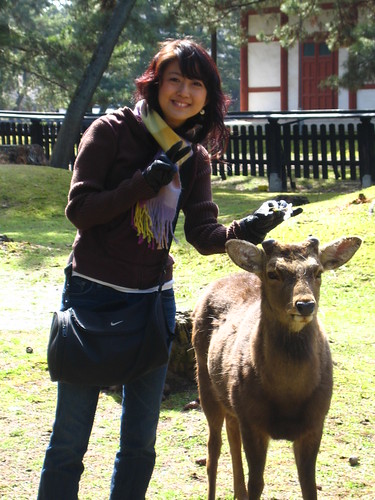 me and a male deer with blunt horns