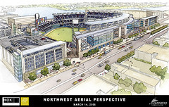 Proposed Washington Nationals Stadium Design, northwest aerial perspective