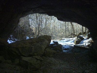 View from under a natural bridge, Maquoketa Caves State Park, Maquoketa, Iowa