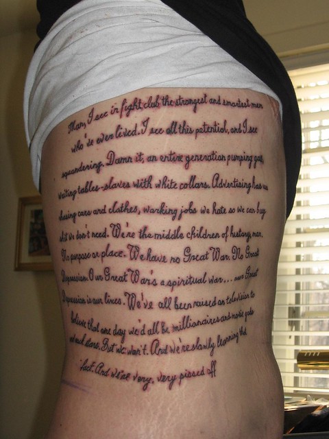 Best Tattoo Ever Famous Quote By Tyler Durden Brad Pitt From Fight