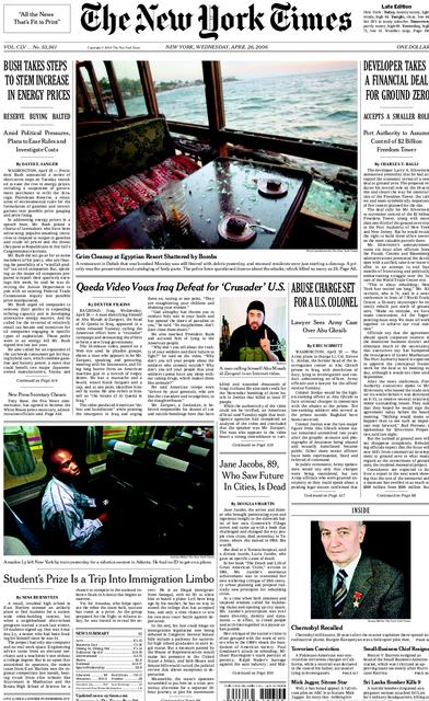 old new york times front page. And the New York Times,
