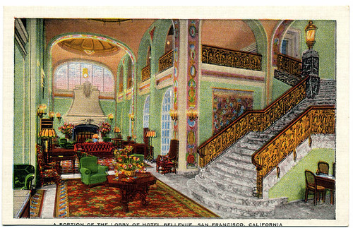 Postcard: Hotel Bellevue lobby SF ca. 1930