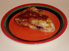 Deep dish eggplant pizza slice