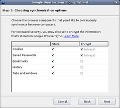 Google Browser Sync Signup  选择要同步的内容