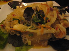 Yam Woonsen - vermicelli spicy salad with pork, prawns and jellies mushroom