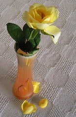 Japanese vase, old wilting rose